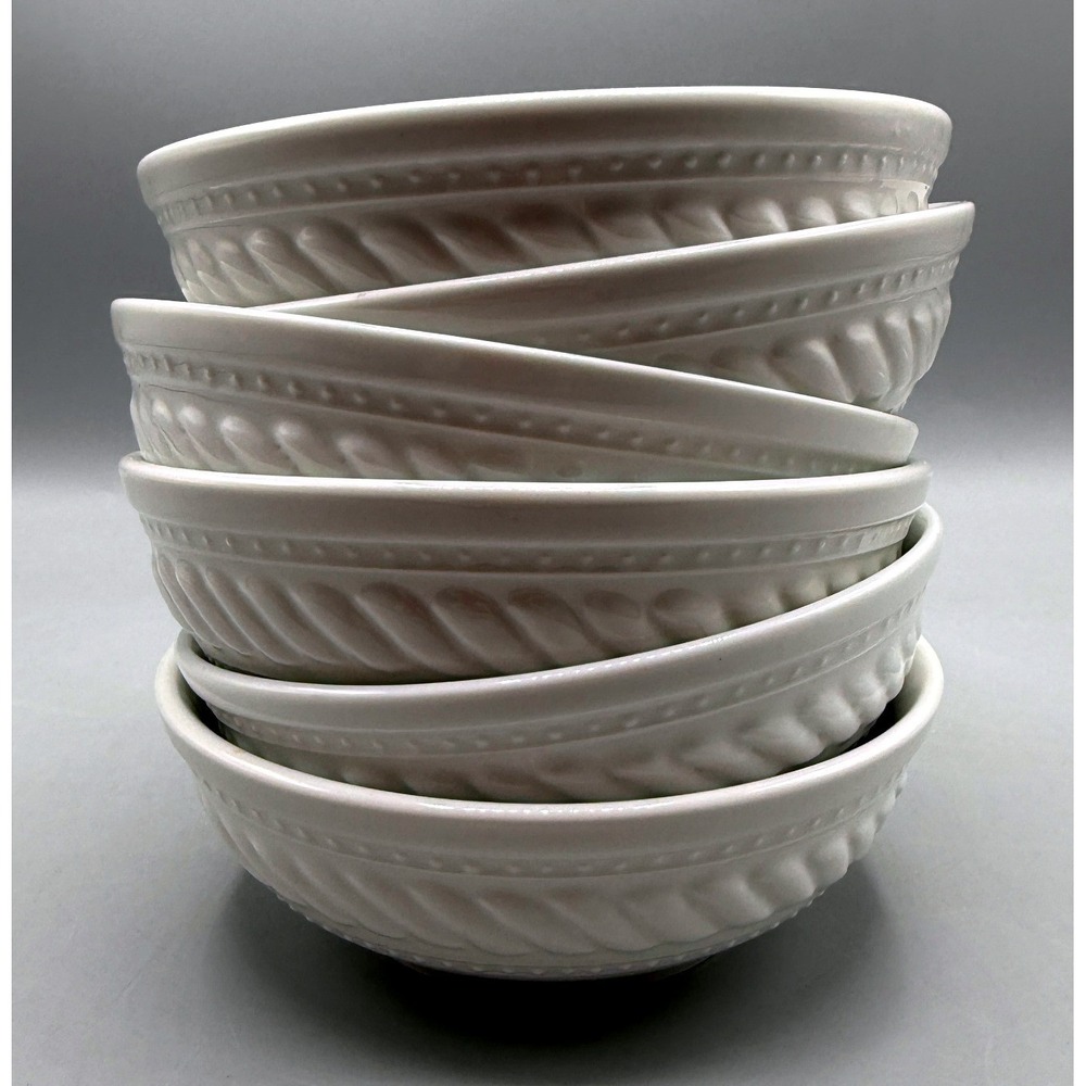 Gibson Imperial Braid White Ceramic 6" Fruit/Cereal Bowls Set of 6 Embossed